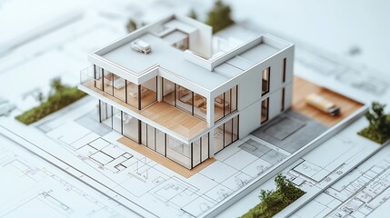 Detailed floor plan of a modern house on a clean, organized workspace with rulers and compasses under soft, natural lighting