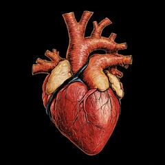 Close-up of a red, healthy human heart model isolated against a white background