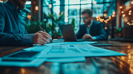 Business professionals signing an important contract in a modern office during a formal meeting