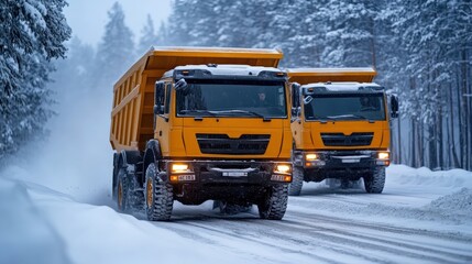 Road Scrapers Working on Snowy Winter Roads in the Forest