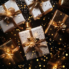A festive Christmas gift box with a golden ribbon and bow, perfect for holiday celebrations