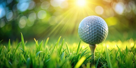 Golf ball with tee in lush green grass, sports, recreation, leisure, golfing, tee time, outdoors, activity