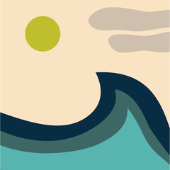 Illustration with blue ocean waves. Vector illustration.