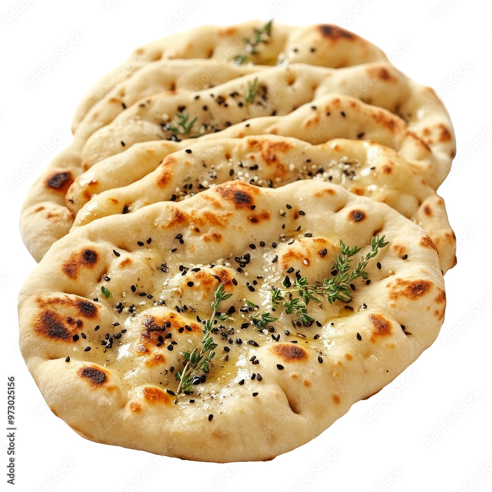 Wall mural herbed, spiced naan bread, freshly baked isolated transparent