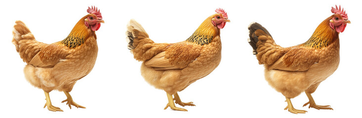 Fototapeta premium Healthy chickens display vibrant feathers and lively postures. 