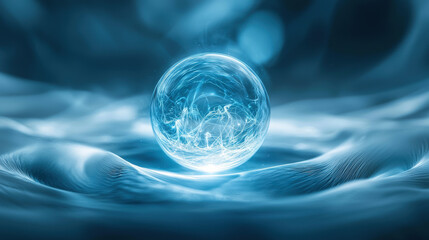 Fototapeta premium A luminous orb surrounded by gentle light waves creates serene and captivating atmosphere, symbolizing tranquility and harmony in mystical setting