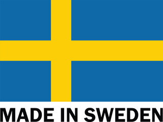 Made in Sweden, Make in Sweden, Manufacture sign, product icon, Make in Sweden icon, Made in Sweden with Flag