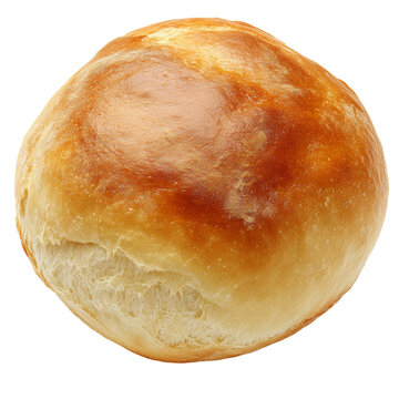 Golden brown dinner roll on white surface isolated transparent