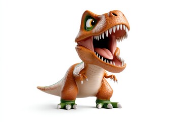 A playful cartoon dinosaur character with exaggerated features, showcasing vibrant colors and a joyful expression.