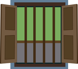 Asian village house window vector illustration.Wooden window isolated Icon design for flat cartoon 