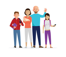 Simple flat family set of vector characters on a white background. Diverse ages and genders.