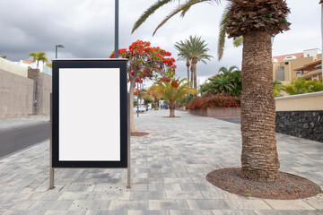 Blank billboard mock up in a bus stop, in the street