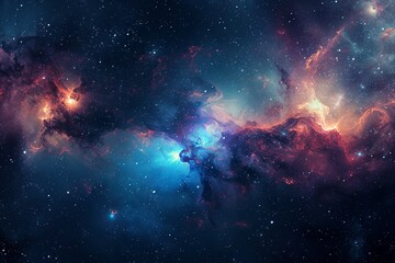Obraz premium A stunning cosmic nebula glows with vibrant colors and star formations, creating a mesmerizing view of the universe filled with mystery and wonder.
