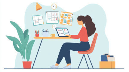 A remote worker using a planner to schedule work tasks and personal time, ensuring a balanced day