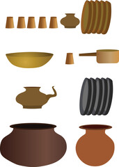 Kitchen utensils and Crockery set vector illustration.kitchen elements isolated on white background