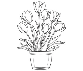 Coloring book worksheet for kids bouquet of flowers in vase