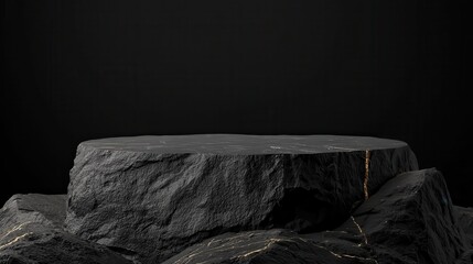 Single Rock on Black Background
