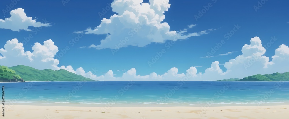 Wall mural beauty landscape of quiet beach background with anime style