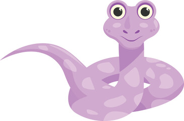 This cartoon illustration features a cute purple snake curled up, with big eyes and a sweet smile, perfect for children's books or any project that needs a touch of whimsy