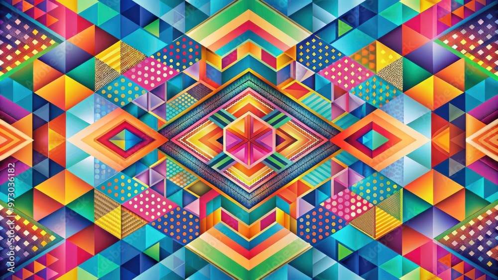 Aufkleber Abstract geometric surface wave with vibrant colors and dynamic patterns