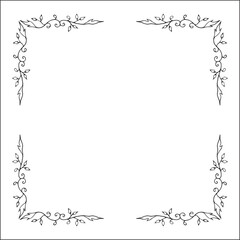 Vegetal elegant black and white elegant ornamental frame, decorative border, corners for greeting cards, banners, business cards, invitations, menus. Isolated vector illustration.	
