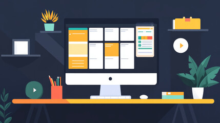 An organized workspace with a content calendar, strategic planning documents, and creative tools for effective content creation