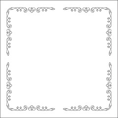 Elegant black and white ornamental frame, decorative border, corners for greeting cards, banners, business cards, invitations, menus. Isolated vector illustration.	

