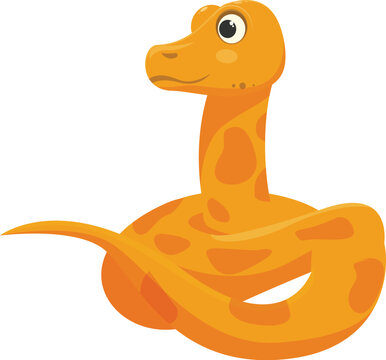 Friendly looking cartoon python with orange and yellow scales is coiled up and looking to the left
