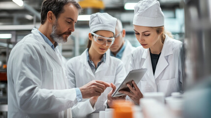 Fototapeta premium Quality control specialists examining products in a manufacturing facility