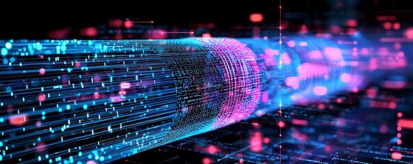 Digital Tunnel A Vibrant Abstract Composition of Blue and Pink Light Streaks, Digital Network, Data Flow, Cyber Space, Abstract, Technology, Network