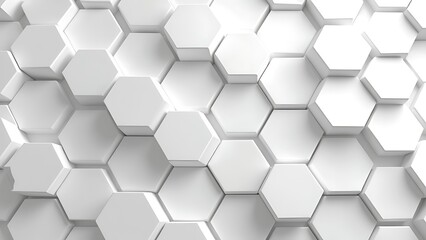 Fototapeta premium Stylish arrangement of white hexagons, creating a three-dimensional effect against a light background. Ideal for use in technology-themed designs, presentations, or as a background element.