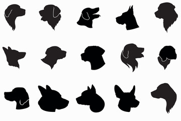 Dog head silhouette. Breeds pet set isolated black icon. dog head vector