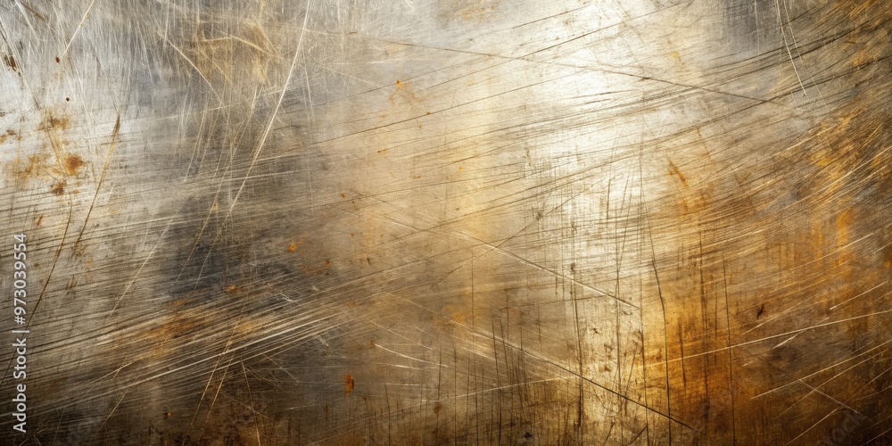 Aufkleber Scratched metal texture background with a variety of marks and patterns