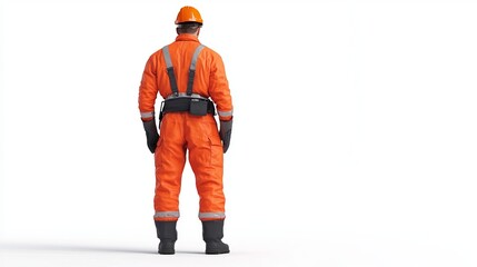 3D rendered worker wearing orange overalls isolated on a white background