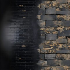 Dark black painted brick natural stone masonry wall texture background wallpaper panorama banner
