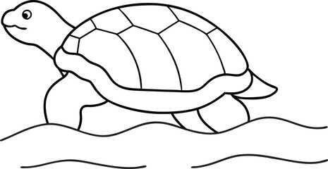 Happy Turtle by the Shore Vector Drawing for Kids Coloring Fun
