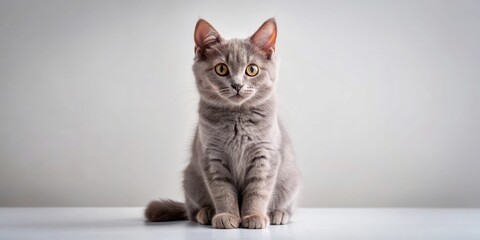 Naklejka premium Cute gray cat sitting and looking at the camera