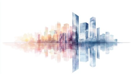 Fototapeta premium A sleek, modern skyscraper reflecting a vibrant cityscape