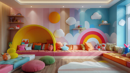 background 3d rendering design for colorful kids bedroom 