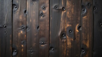 Fototapeta premium Dark, textured wooden surface with visible grain patterns, creating a rustic and natural aesthetic. Ideal for use in backgrounds, design projects, or any creative applications requiring a wood effect.