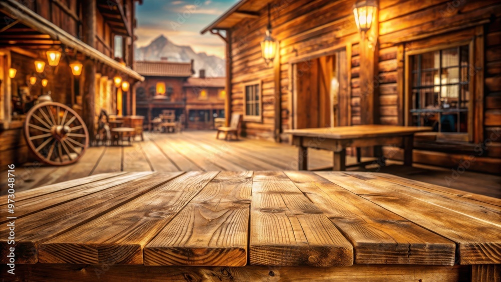 Poster wild west wood table saloon mockup with rustic design for product display