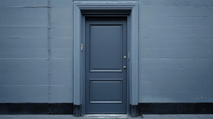 A door leading into a store or office. It's painted gray.