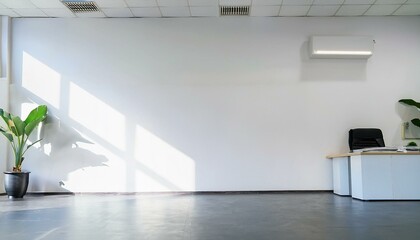 Modern urban company office indoor building interior with workstation and empty white wall
