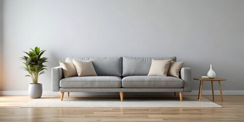 Obraz premium Modern grey sofa in a minimalist living room setting