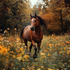 Obraz premium beautiful horse running in a green garden with isolated background generated by AI