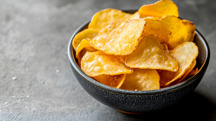 bowl of classic golden potato chips, perfectly crispy and lightly salted, ready to be enjoyed