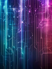 Fototapeta premium Futuristic Digital Connectivity Network Abstract Background with Dark Blues, Purples, Neon Greens | Copy Space Design
