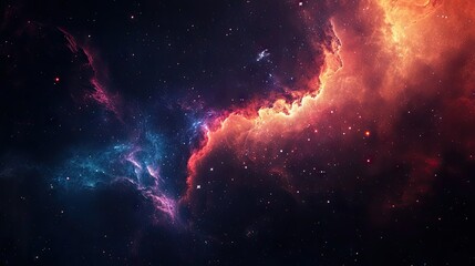 A cosmic abstract background with swirling clouds of gas and dust in deep space, glowing with vibrant colors.