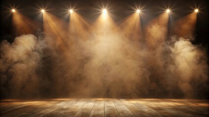 Obraz premium Ethereal world with mist, fog, and brown spotlights on dark stage, perfect for showcasing artistic works