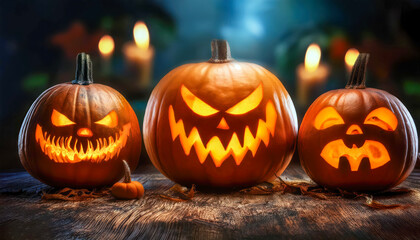 Fototapeta premium closeup of scary Halloween pumpkins